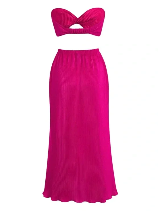 Fuchsia Pleated Maxi Skirt + Twist Bandeau Set
| Size Small - Picture 1 of 4